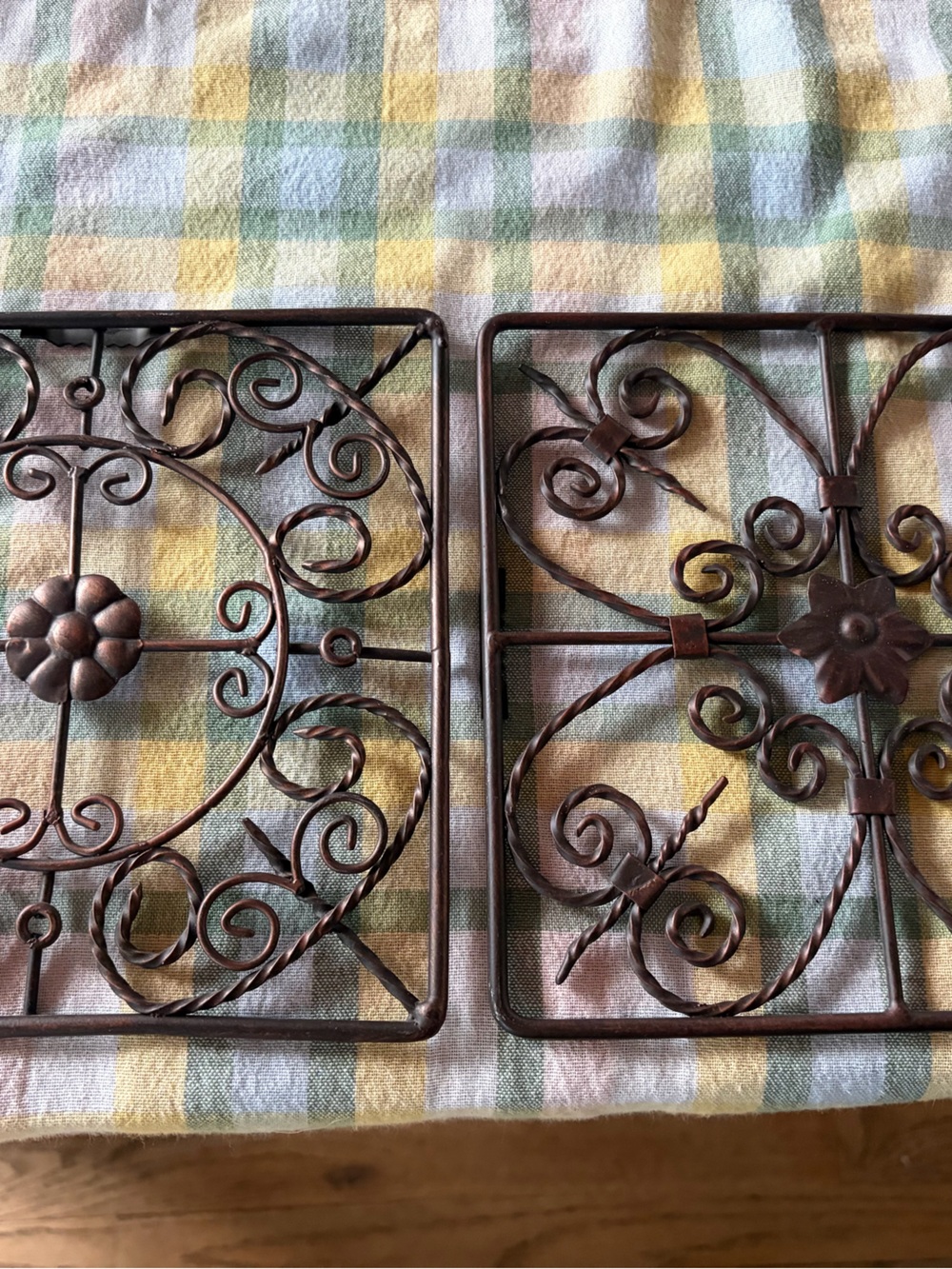 Ornate Brown Iron Wall Panels Set - Scroll & Floral Design